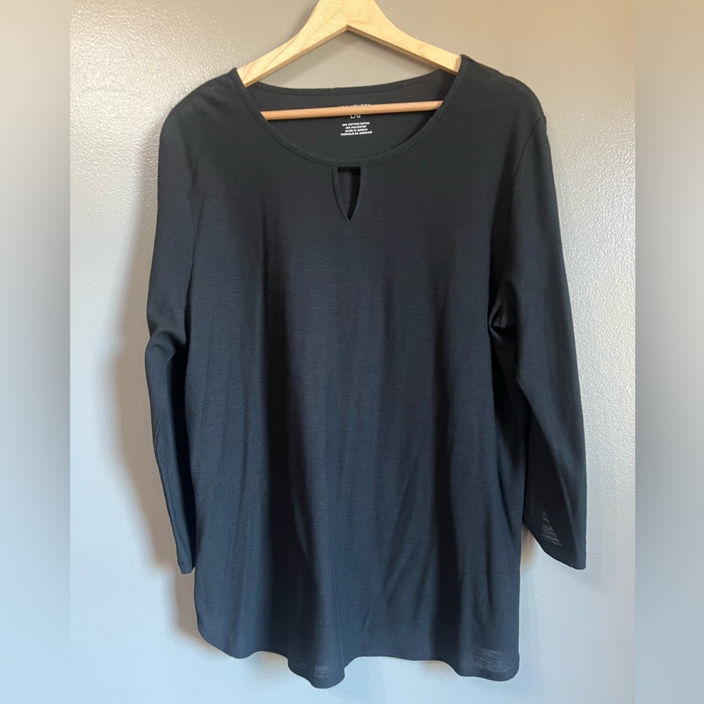 Van Heusen shirt black tab sleeves casual lightweight semi sheer casual large‎